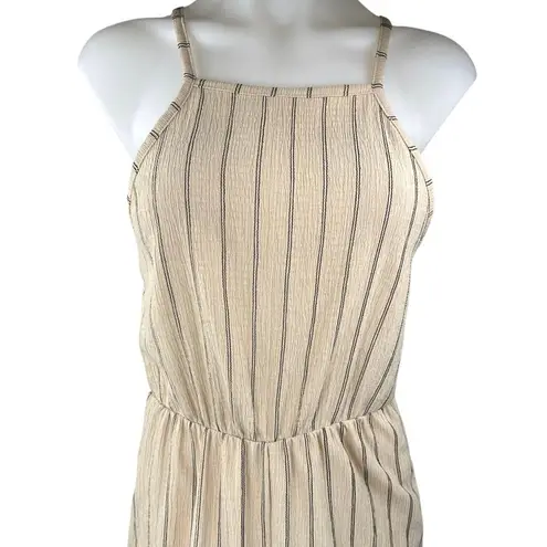 Bershka Women's Beige Black Striped Sleeveless Wide Leg Tank Jumpsuit Size M