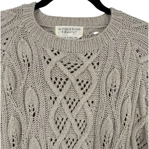 Alfred Sung Sport Vintage Cable Knit Fisherman Crew Neck Sweater Size Small