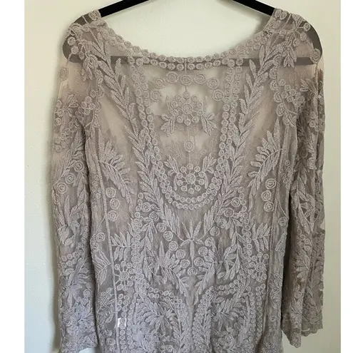 Mechant Lace Overlay Tunic Top Boho Sheer Gray Large Festival Fairy Whimsigoth