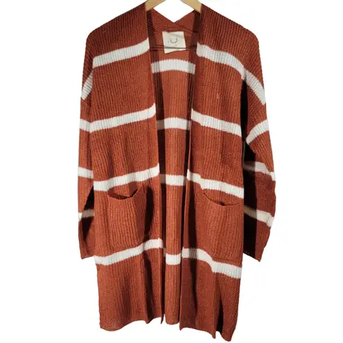 Fantastic Fawn  Rust & Ivory Stripe Open Front Duster Knit Cardigan S NIB