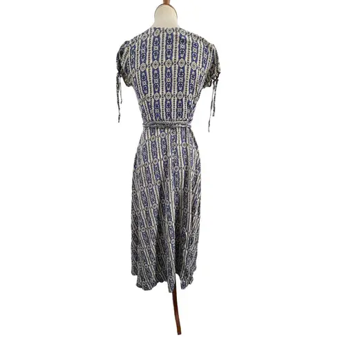 Cleobella Wrap Dress Small Blue Pattern Short Sleeve Lightweight