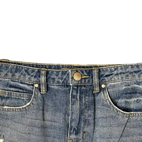 Harper A-Line Distressed Denim Mini Skirt Women Small Raw Hem Medium Wash Cotton