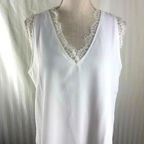 Lezmore White Lace Trim Sleeveless Tank Top Women’s Size Medium