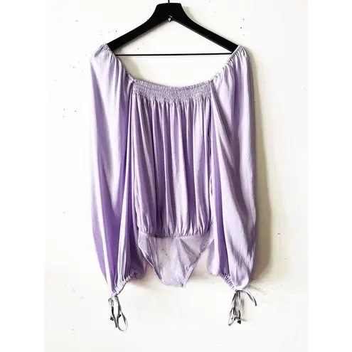 Free People  Intimately FP Lilac Off-Shoulder Bodysuit Top Balloon Sleeve Lace XS