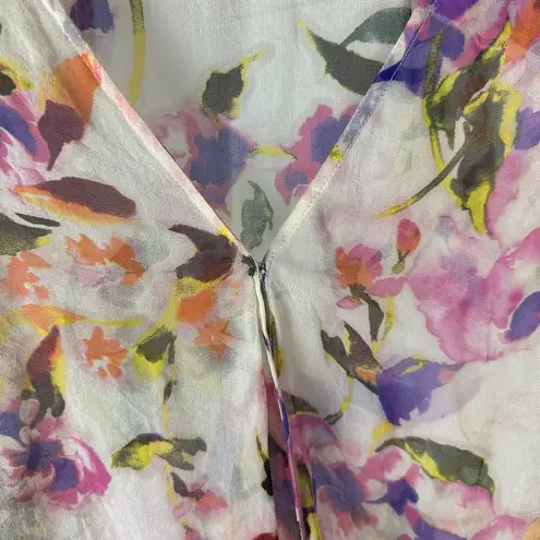 Lavender Brown Silk Floral Sheer Top Flutter Bell Sleeve Feminine Size XS