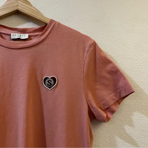 Sandro T-Shirt Women's Small Short Sleeve Shirt Crew Neck Logo Tricot Pink