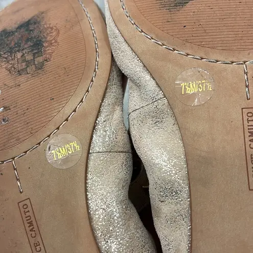 Vince Camuto  Size 7.5 Gold Tan Studded Strap Sparkle Ballet Flats