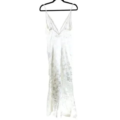 Lulus Promise My Passion White Satin Jacquard Maxi Dress V Neck Floral M Size M