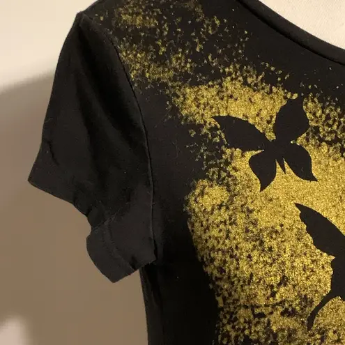 Black and Gold Glitter Cat Butterfly T Shirt Size M