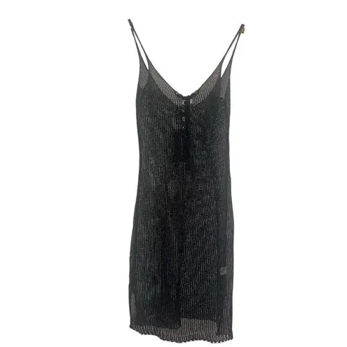 ✨Uluwatu Black Short Silver Woven Netted See Through Beach Coverup Sz L Dress✨ Black
