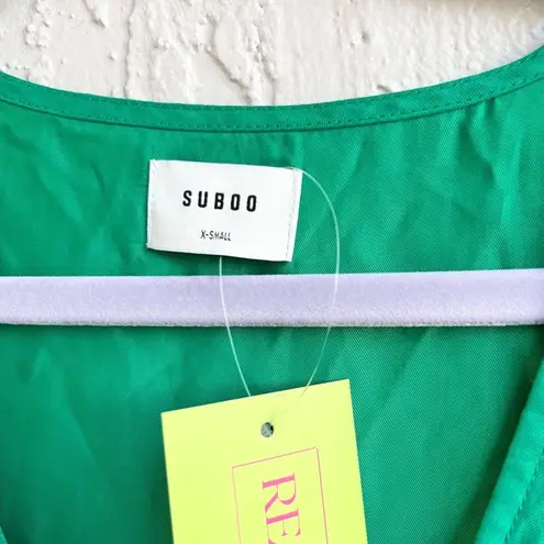 Suboo green maxi midi V neck satin dress high low XS