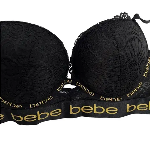 Bebe Womens Black  Logo Lace Underwire Padded Push Up Bra Size 34C​​​