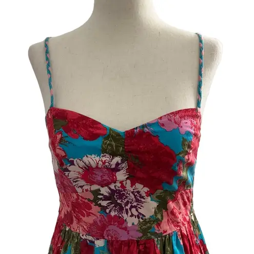 Xhilaration  Women’s Size XS Floral Dress Smocked Back Red Blue Multicolor #11•4