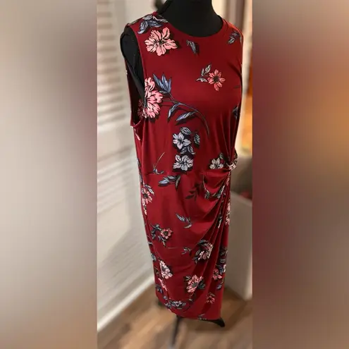 Nine Britton Abigail brushed knit fitted burgundy midi floral dress Size XL