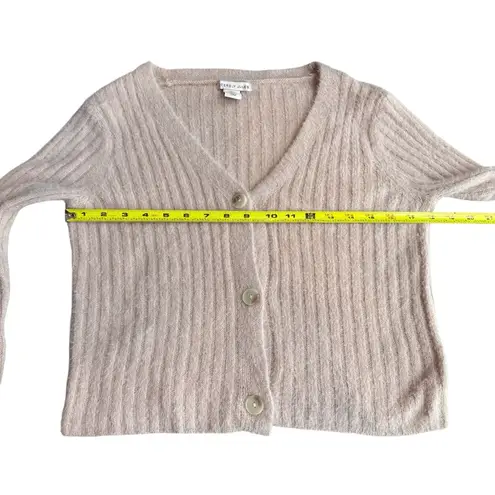 Sincerely Jules Size S Fuzzy Crop Cardigan Sweater Blush Pink Preppy Ribbed