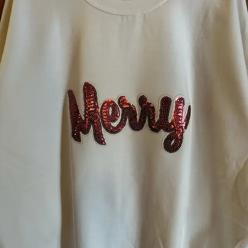 Christmas Sweater! White Sweatshirt with Red Sequin 'Merry' size XXL!