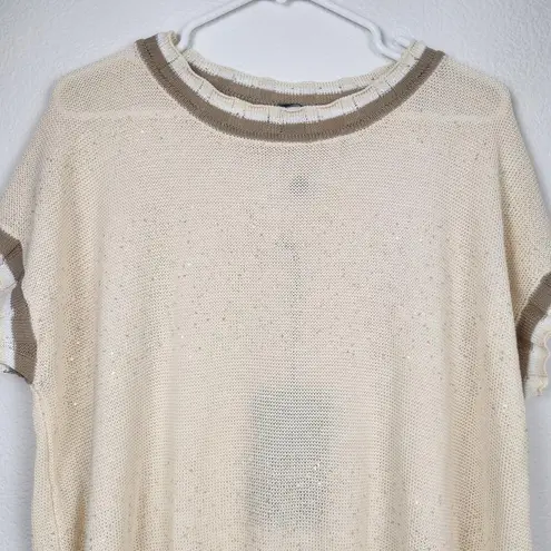 Lorena Antoniazzi Sweater Cream Short Sleeve Sequin Size 42 Italian US Small NWT