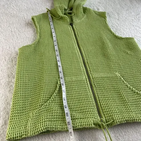 Christopher & Banks Waffle Weave Vest Womens S Green Sleeveless Hooded Full Zip