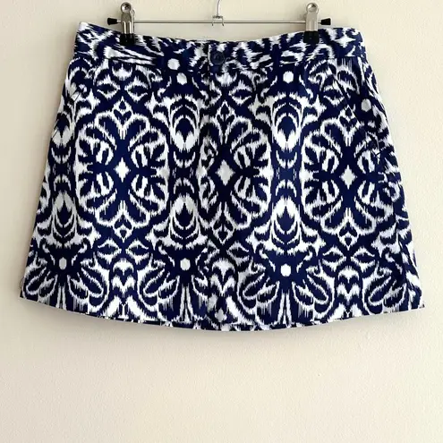 Tori Richard Ikat Navy and White Print Mini Skirt, Preppy Tennis Prep, Size 6