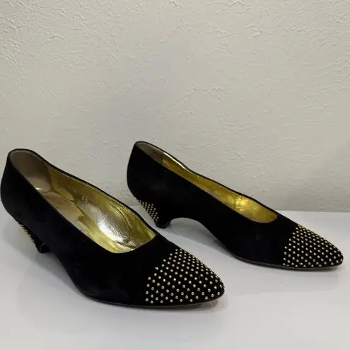 Vintage Escada Black Suede Studded Low
