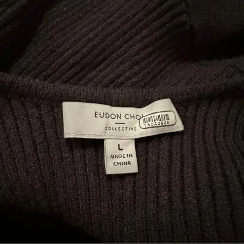 RTR Eudon Choi Collective Black Knit Long Sleeve Fringe Hem Sweater Dress Sz L Size L