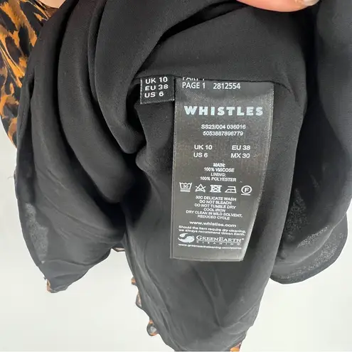 Whistles Classic Leopard Shirred Dress Long Sleeve Mini Mock Fit & Flare Size 6 Brown Size M