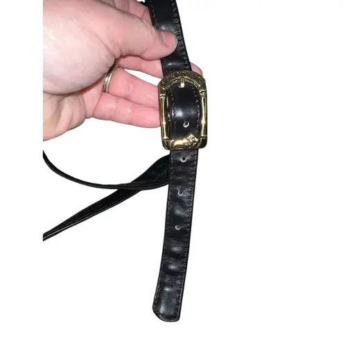 Stone Mountain Black Leather Shoulder Bag With Gold Plated Hardware