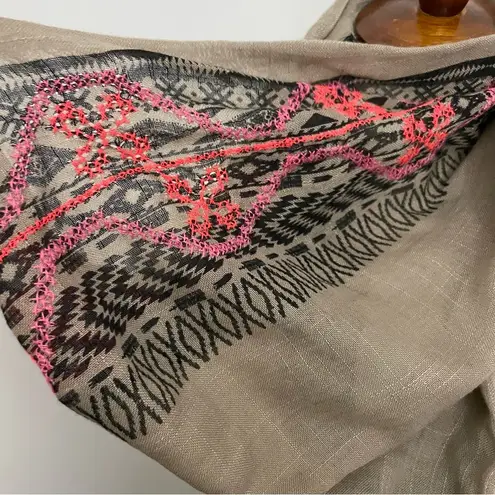 Infinity Scarf Embroidered Raw Hem Aztec Geometric Pink Coral Black Taupe Beige Tan