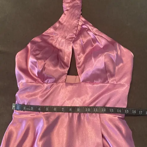 Women’s Pink Cross Halter Neck Full Length Satin Prom Party Dress Corset Size 10