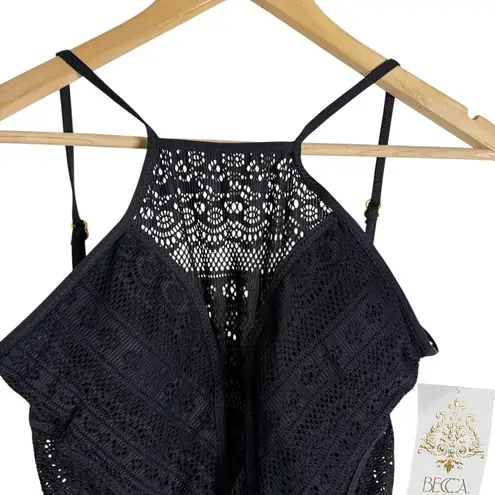 BECCA by Rebecca virtue BECCA Colorplay Makayla Black Sheer Crochet One Piece Swimsuit Size Small