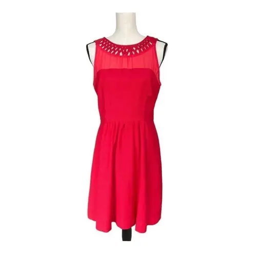 Maeve Anthroplogie Womens Lattice Neck A-line Dress Red Sleeveless Size 6