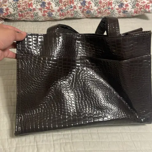 Brown crocodile print purse; no brand