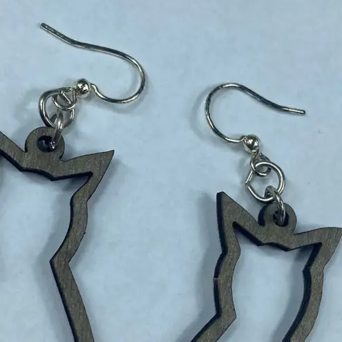 Green Tree Jewelry Kitty Cat Silhouette Wooden Earrings Dangle Drop Hook