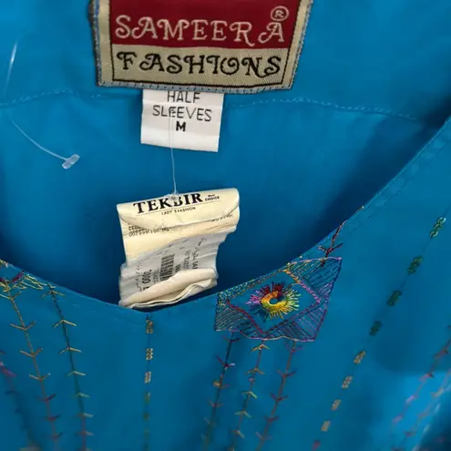 Blue and Gold Embellished Kurti with Flutter Sleeves Size M