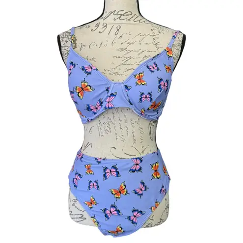 Purple Butterfly Bikini Pareo Sarong 3 Piece Bikini Set Size 2XL