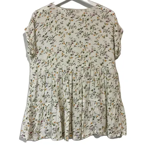 American Eagle  Outfitters Women’s Ruffle Peplum Top White Floral Size Small EUC