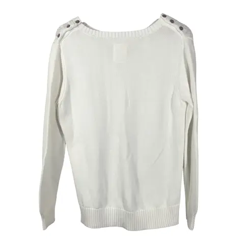 Hope & Henry Women's White Cable Knit Sweater Organic Cotton Button Shoulder L Size L
