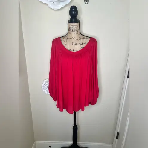 Maeve NTM: by Anthropologie Red Boho Flowy Tunic Blouse Long Sleeve V-Neck