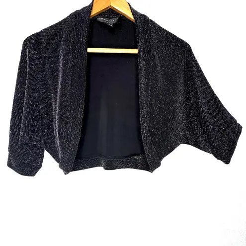 Connected Apparel Black Silver Metallic Shrug Baddie Glam Fairy Grunge Size L