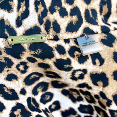 Tahari Brown Leopard Print Scarf Bow Sleeveless Blouse Top Medium