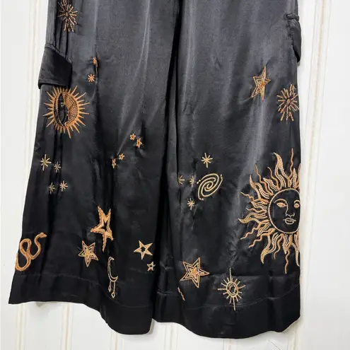 Johnny Was Estrella Black and Gold Wide-Leg Cargo Pants Sz Small