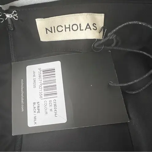 Nicholas NEW NWT Jane Contrast Square Neck Midi Dress In Black & Milk Stripe