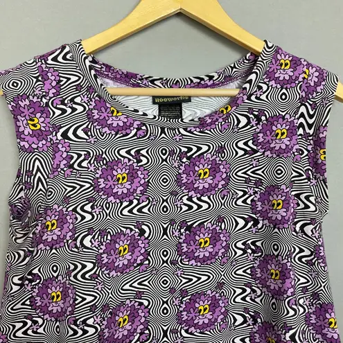 Nooworks Muscle Tee Haze Print Size XL Floral Psychedelic Print Women Tank Top