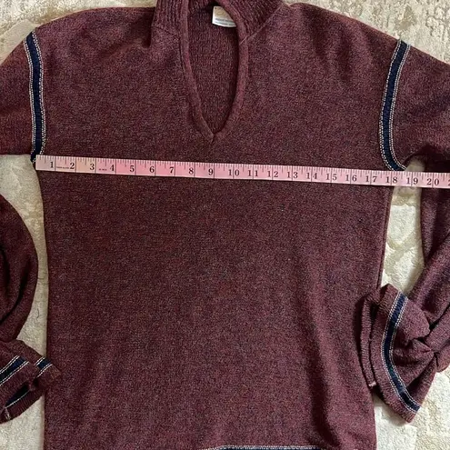 Vintage 70s Miss Pernilla Balloon Sleeve Knit Top Burgundy Boho Pullover Sweater Blue