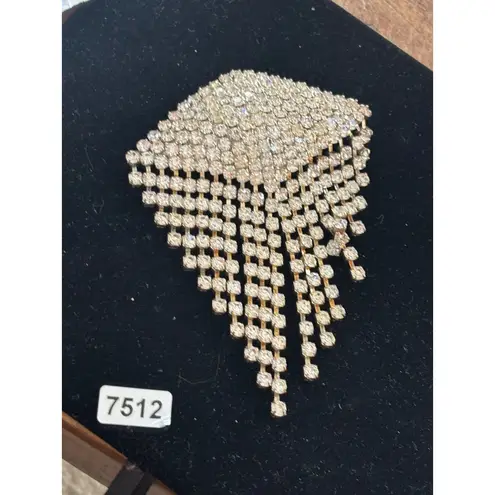 Vintage Rhinestone Waterfall Brooch Pin Jewelry Statement Piece Silver