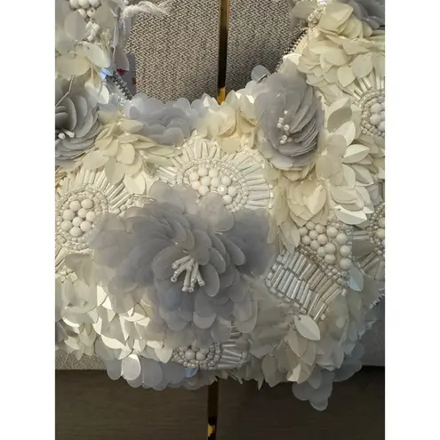 Viral Handcrafted in India White/Gray 3D Floral Beaded Crescent Bag Mini Bag NWT White