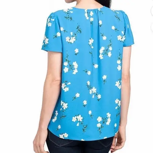 Hilary Radley Royal Blue Floral Print Short Flutter Sleeve Top XL
