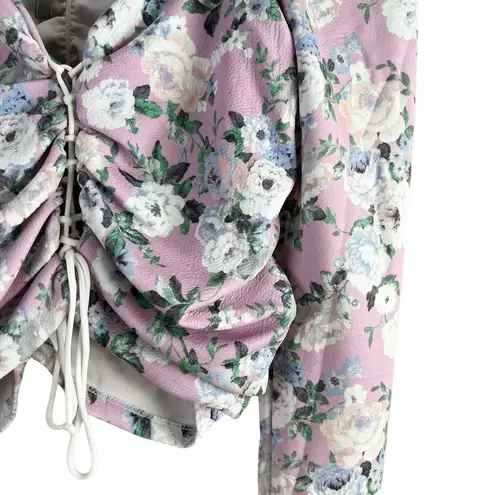 ASOS DESIGN Long Sleeve Crop Top Lace Up Front in Pink Floral Print, Size 8