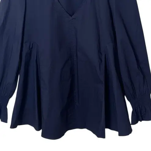 Tuckernuck Pomander Place Easton Blouse Navy Puff Sleeve V-Neck Peplum XS