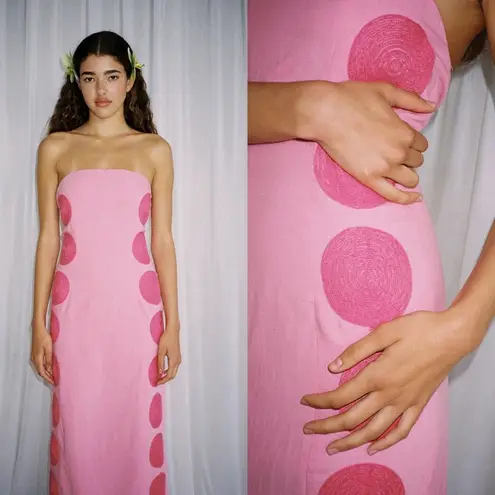 NEW NWT The Wolf Gang Filipa Embroidered Strapless Maxi Dress In Floss Pink Size XL